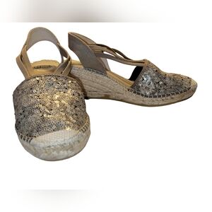 Vidorreta Gold Sequin Metallic Espadrille Wedge Sandals From Spain 7.5 (38 EU)
